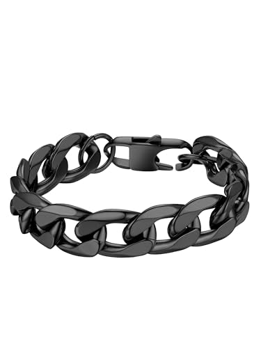 PROSTEEL Bracelets for Men, Figaro/Cuban Mens Bracelet, Silver/Gold/Black | 6/9/13mm Width, 7.5/8.3/9" Length, Stainless Steel Mens Bracelet, Durable & Non Tarnish, Chunky Jewelry with Gift Box - style: G 13mm-Cuban-Black