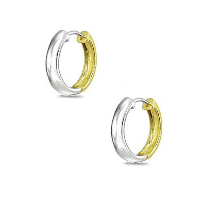 Sterling Silver 16mm Oval Small Hinged Huggie Hoop Earrings, Choose an Option - color: 3x16mm - 2-Tone Yellow