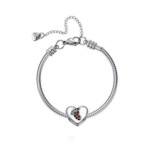 KunBead January-December Birthstone Footprint Heart Birthday Love Bead Charms Compatible with Pandora Bracelet for Mom Daughter Grandma Granddaughter - color: January