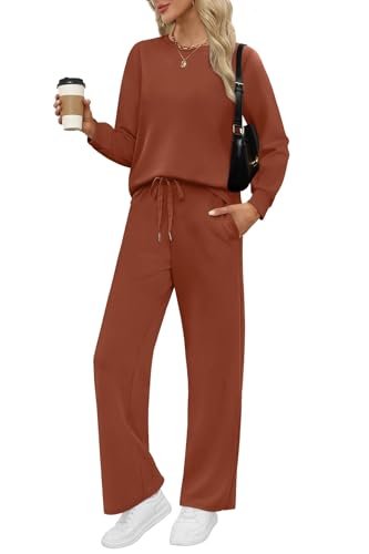 WIHOLL Lounge Sets for Women 2 Piece Travel Vacation Outfits Fall 2026 Sweatsuit Tracksuit - color: Caramel, size: X-Large