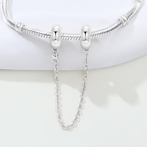 Spacer Stopper Beads for Bracelets & Necklaces, 925 Sterling Silver Beads | Smooth & Pave Cubic Zirconia (White, Blue, 18K Gold Plated) | Anti-Slide Separator Charms S925 Women Jewelry - color: Safety Chain Silver simple