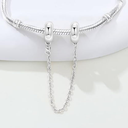 Spacer Stopper Beads for Bracelets & Necklaces, 925 Sterling Silver Beads | Smooth & Pave Cubic Zirconia (White, Blue, 18K Gold Plated) | Anti-Slide Separator Charms S925 Women Jewelry - color: Safety Chain Silver simple