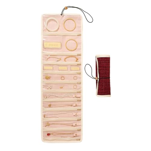 Large Capacity Roll Up Jewelry Storage Pouch for Travel, Portable Velvet Flannel Clutch Bag with Clear PVC Window, Necklace Earring Ring Organizer for Women (burgundy) - color: burgundy