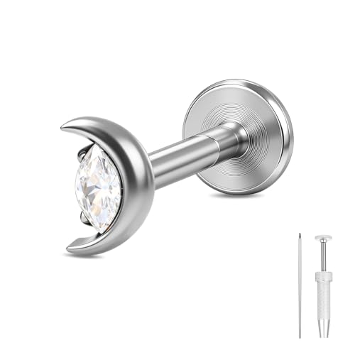 G23 Titanium Gold Filled 16G Cartilage Earring, 6mm 8mm - color: Moon, Silver, size: 8MM