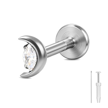 G23 Titanium Gold Filled 16G Cartilage Earring, 6mm 8mm - color: Moon, Silver, size: 8MM
