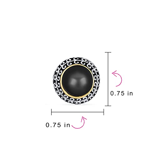 Bali Style Button Style Faux White Pearl, Black, Turquoise Clip On Earrings - color: Black
