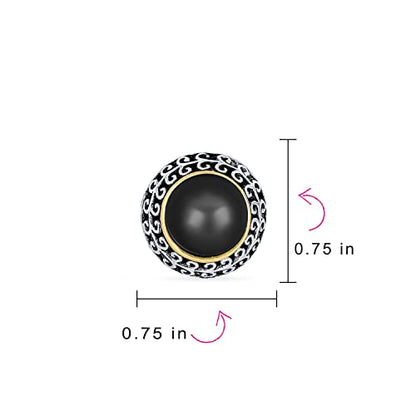 Bali Style Button Style Faux White Pearl, Black, Turquoise Clip On Earrings - color: Black