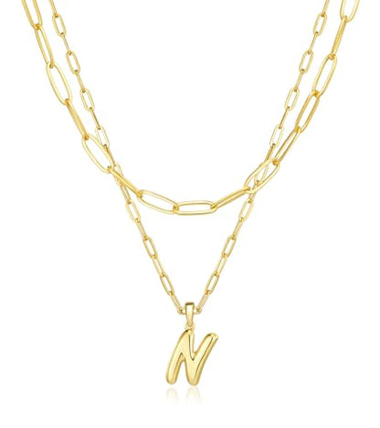 adoyi Dainty Heart Initial Necklaces 14K Gold Plated Layered Letter A-Z Pendant Necklace Stack Trendy Jewelry Birthday Valentines Gifts for Women Jewelry - color: Gold-Letter, style: N