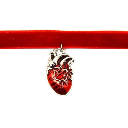 Realistic Heart Necklace for Women Anatomical Heart Jewelry Red Velvet Ribbon Choker Anatomical Heart Gifts Red Heart Pendant Medical Necklace Red Gothic Jewelry Women Heart Organ Jewelry