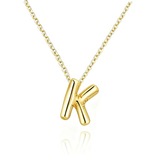 Gold Initial Necklace for Teen Girls Women Letter necklaces Jewelry Gifts | Gifts for Girls Women, Teen Girl Gifts Trendy Stuff, Bubble Letter Pendant Necklace - style: K