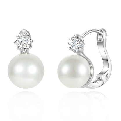 Pearl Earrings for Women 14K Gold Plated Hypoallergenic Pearl Earrings 5A Cubic Zirconia Dangle Earrings Elegant Jewelry - color: 5-Silver