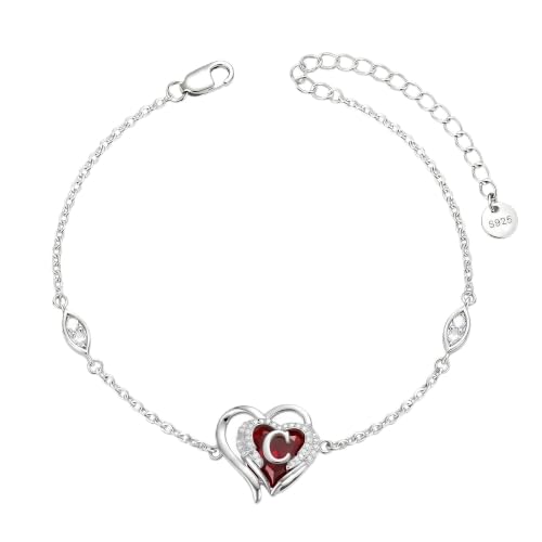 Initial Bracelet for Women 925 Sterling Silver Heart Angel Wings Initial Bracelet Anniversary Birthday Mothers Day Jewelry for Mom Her Wife - color: C