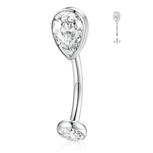 GAGABODY G23 Titanium Eyebrow Rings 16G Curved Barbell Lip Ring Rook Earrings for Women Belly Ring Vertical Labret Jewelry Tragus Helix Daith Earring Belly Piercing - color: 1Pc-Waterdrop Shape Silver+Clear CZ
