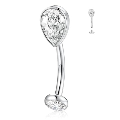 GAGABODY G23 Titanium Eyebrow Rings 16G Curved Barbell Lip Ring Rook Earrings for Women Belly Ring Vertical Labret Jewelry Tragus Helix Daith Earring Belly Piercing - color: 1Pc-Waterdrop Shape Silver+Clear CZ