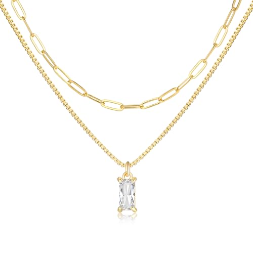 Dainty Gold Charm Necklaces for Women Non Tarnish, 14K Trendy Blue Green Cubic Zirconia Emerald Pendant Birthstone Necklaces Birthday Gifts for Women Waterproof Jewelry - color: 04-April(Diamond)