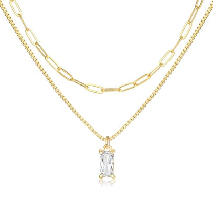 Dainty Gold Charm Necklaces for Women Non Tarnish, 14K Trendy Blue Green Cubic Zirconia Emerald Pendant Birthstone Necklaces Birthday Gifts for Women Waterproof Jewelry - color: 04-April(Diamond)