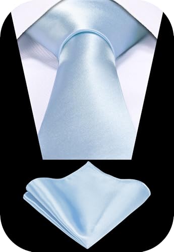 TIE G Solid Satin Woven dyed Color Formal Black Necktie and Pocket Square Sets in Gift Box - color: Baby Blue