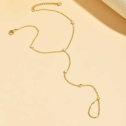 Toe Ankle Bracelets for Women Waterproof, 18K Gold Plated Pearl Anklet Dainty Layered Pearl Daisy Tassel Cubic Zirconia Star Adjustable Link Chain Anklets, Summer Beach Boho Foot Jewelry - style: Y-5 CZ Anklet