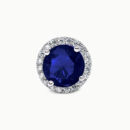 SWEETV Cubic Zirconia Stud Earrings, 8mm Round Cut, Rhinestone Hypoallergenic Earrings for Women & Girls | 9mm Round Cut Hypoallergenic 925 Sterling Silver Stud Earrings for Bridal Bridesmaid Prom Weddings Parties,Silver - color: 06.Sapphire