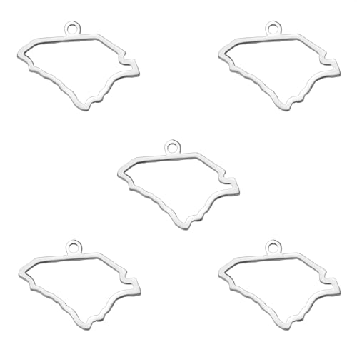 kkjoy 5Pcs Hollow Continents Maps of USA Pendant Charms for Jewelry Making and Crafting, Stainless Steel Mini Charm Craft Supplies Accessories for DIY Bracelet Necklace Earrings - color: Hollow South Carolina Map - Silver