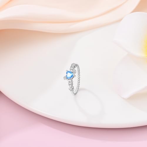 KUNSIR 925 Silver Cubic Zirconia Ring Size 7-9 Wedding Band Sterling Silver Eternity Ring Modern Style - style: Heart Star Ring