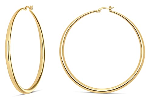Milla Graduated Hoop Earrings for Women | Elegant Curved Profile, Comfortable Fit, Available in 14K Gold, Rose Gold, or Silver Plated Finish, Different Sizes - color: 14K Gold Plated / 2.8 in - LARGE