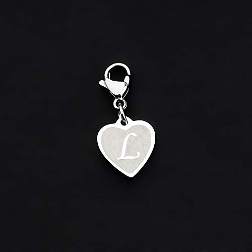 FAADBUK Initial Letter A-Z Alphabet Heart Charms for Jewelry Bracelet Keychain Necklace Initial Stainless steel Clasp Clip on Charm - color: intial L