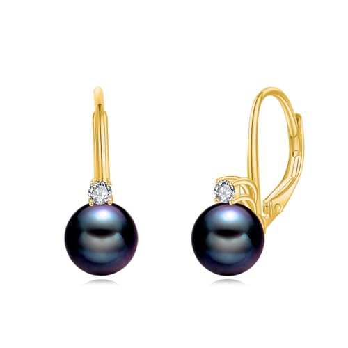 TIGER RIDER Pearl Earrings 925 Sterling Silver Leverback Hypoallergenic Drop Earring Jewelry for Women Birthday Gifts - style: Black Pearl 2