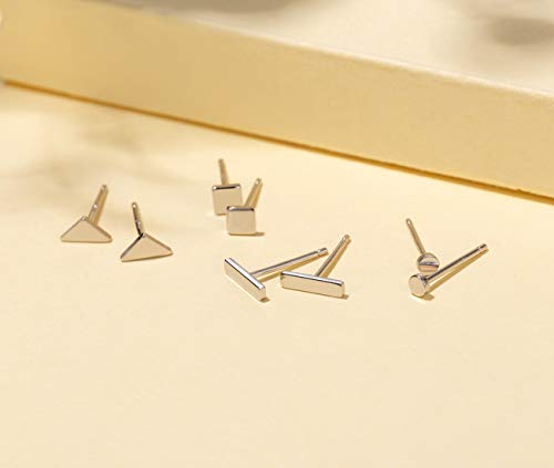 EPIRORA Sterling Silver Stud Earrings for Women Men- 4 Pairs of Hypoallergenic Simple Geometric Small Stud Earring Set Tiny Circle Triangle Square Bar Stud Earrings Mini Cartilage Tragus Earrings - style: Style 1- Silver