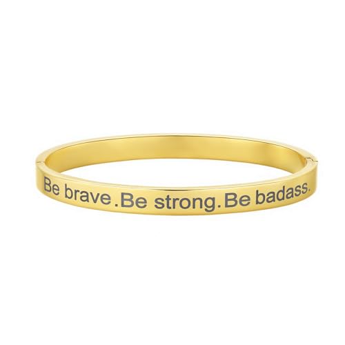Inspirational Christian Bracelet for Women, Oval Engraved Bible Verse Love Bangle Cuff, Faith Scripture Jewelry, Religious Encouragement Gift for Mom Daughter Sister Friend - color: Be brave.Be strong.Be badass.-Oval Bangle Gold