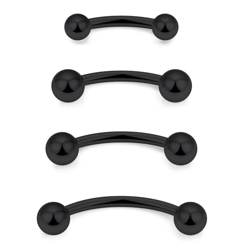Snake Eyes Piercing Jewelry Tongue Surgical Steel Frog Eyes Tongue Rings 16G 14G Eyebrow Piercing Curbed Barbell Vertical Labret Lip Jewelry Bridge Piercings for Women Men 10mm/12mm/14mm/16mm - color: 14g,black