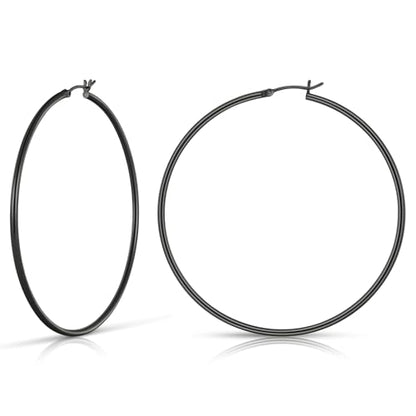 Gold Hoop Earrings for Women 14K Gold Plated | 925 Sterling Silver Post Hypoallergenic Hoop Earrings - color: Black, size: 70mm
