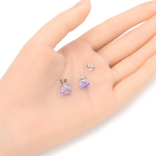 Adabele Authentic Sterling Silver Birthstone Stud Earrings 6mm 8mm Cubic Zirconia Imitation Diamond Gemstone Hypoallergenic Nickel Free Tarnish Resistant Women Fine Jewelry - color: June, size: 8mm/2 Carat/Large