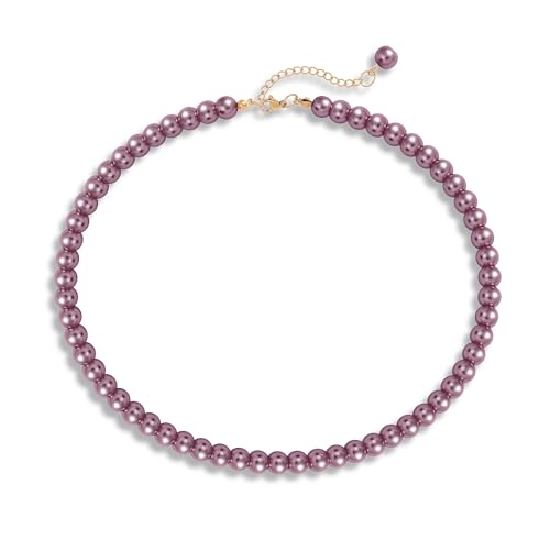 Imitation Pearl Necklaces for Women, 8MM/6MM Beaded Choker Necklace, Fake Pearl Costume Jewelry, 12 Colors, 6 MM and 8 MM Bead 2 Sizes - color: 8mm purple pearl, size: 8mm pearl