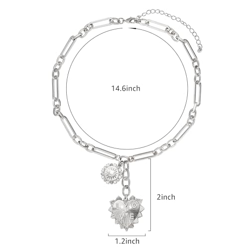 Chunky Gold Necklace for Women, 18K Waterproof Heart Necklace Statement Necklace Gold Charm Necklace Chunky Jewelry Paperclip Chain Choker Gift for Women - style: Silver Sun Heart