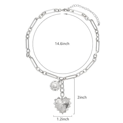Chunky Gold Necklace for Women, 18K Waterproof Heart Necklace Statement Necklace Gold Charm Necklace Chunky Jewelry Paperclip Chain Choker Gift for Women - style: Silver Sun Heart