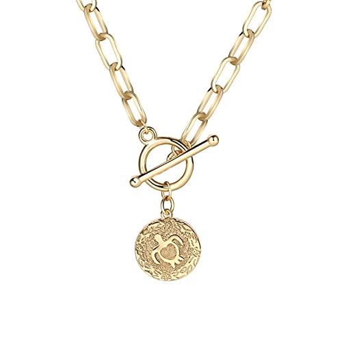 DoreenBeads 18K Gold Sun Moon Star Compass Pendant Necklace | Chunky Toggle Paperclip Chain Necklace with Heart Daisy Bee Charms for Women Girls 20 Inches - color: Sea Turtle