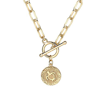 DoreenBeads 18K Gold Sun Moon Star Compass Pendant Necklace | Chunky Toggle Paperclip Chain Necklace with Heart Daisy Bee Charms for Women Girls 20 Inches - color: Sea Turtle