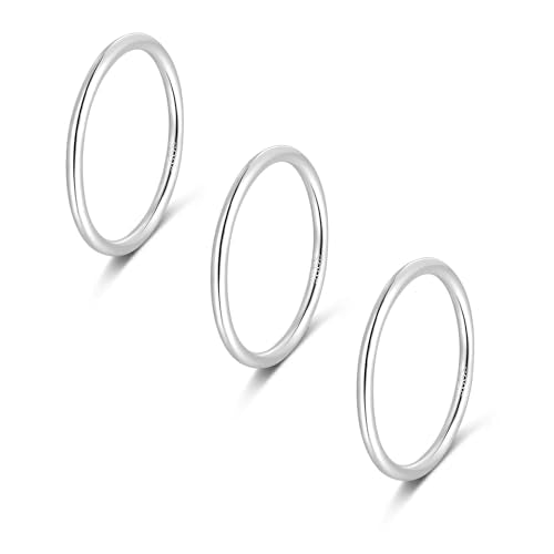 CANDYFANCY 925 Sterling Silver 1.2mm Stacking Midi Thin Rings Thumb Pinky Ring Stack Knuckle Rings for Women Band Ring Size 2.5-8.5 - color: silver-3pcs, size: 2.5