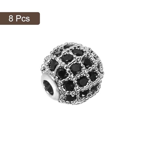 UXCell Round Charm Spacer Beads - 8Pcs 6mm, Brass Rhinestone & Zircon Beads for DIY Bracelets & Earrings (Black - White Gold) - color: White Gold, size: 6mm