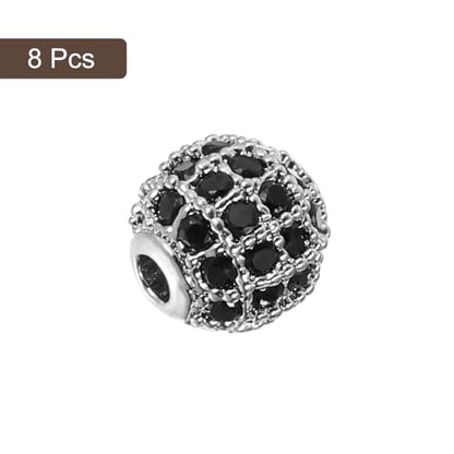 UXcell Round Charm Spacer Beads, 8 Pcs 8mm - Brass Rhinestone & Zircon Beads for DIY Bracelets & Earrings (Black - White Gold) - color: White Gold, size: 8mm