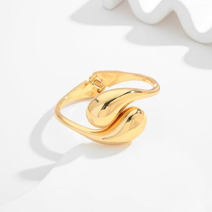 Chunky Gold Bangle Bracelets for Women Trendy Wide Hinged Open Cuff Bangle Bracelet Boho Thick Statement Gold Bracelets Am Cuff Wist Bracelets - color: Teardrop Bangle-Gold color