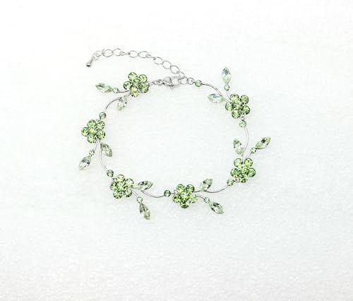 Faship Gorgeous Rhinestone Crystal Floral Necklace Earrings Set - color: Green / Peridot color green / Matching Bracelet