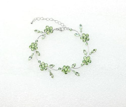 Faship Gorgeous Rhinestone Crystal Floral Necklace Earrings Set - color: Green / Peridot color green / Matching Bracelet