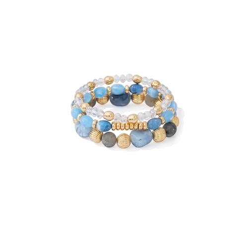 Boho Beaded Stretch Bracelets For Women Stackable Crystal Gold Plated Beaded Bracelets Set Trendy Handmade Friendship Braeclet Jewelry Gifts - color: L-Blue white 3pcs