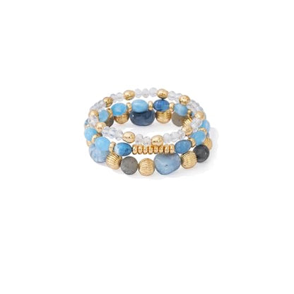 Boho Beaded Stretch Bracelets For Women Stackable Crystal Gold Plated Beaded Bracelets Set Trendy Handmade Friendship Braeclet Jewelry Gifts - color: L-Blue white 3pcs