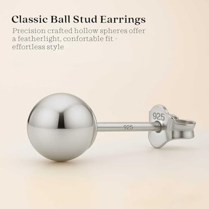 KEZEF 925 Sterling Silver Ball Stud Earrings for Women, 2mm to 10mm | Nine Bead Sizes, Three Finishes, Hypoallergenic Nickel Free Post, Butterfly Push Back, Sold As One Pair - color: Sterling Silver, size: 7mm