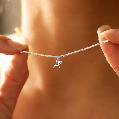 Initial Necklaces for Women Trendy, Dainty Silver Letter Necklace Cute Pendant Choker Name Necklace Personalized Costume Monogram Silver Jewelry Necklace for Women Valentines Gifts - color: Silver, style: S