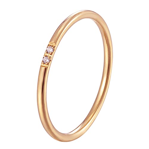 Women's Stainless Steel 1MM Thin Plain Midi Stacking Ring Band Comfort Fit, Size 3 to 10 - color: Dome - Rose G (with 2 cz)