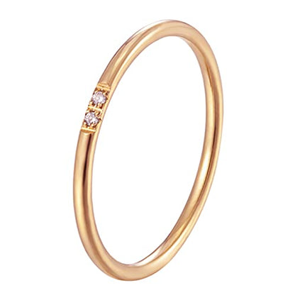 Women's Stainless Steel 1MM Thin Plain Midi Stacking Ring Band Comfort Fit, Size 3 to 10 - color: Dome - Rose G (with 2 cz)